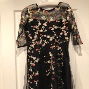 Embroidered floral black dress sz 12/14
